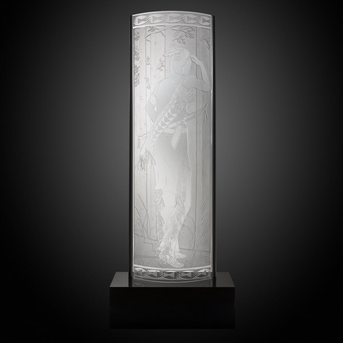 Tammy Garcia (Santa Clara, b. 1969) Out of Sight: Tammy Garcia (Santa Clara, b. 1969) Out of Sight etched glass panel editioned 3/7 and signed lower right total height 92 inches x width 24 inches Property from the Collection of Dr. Deane and Susan Pe