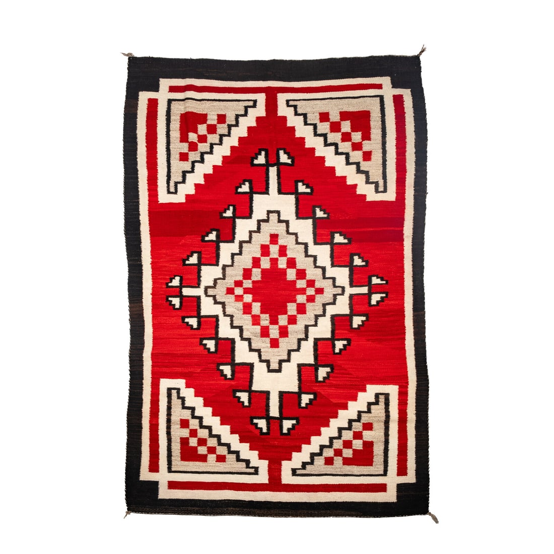Navajo Ganado Pattern Weaving [Rug]: Navajo Ganado Pattern Weaving [Rug] mid-20th century thick and flat handspun wool woven with colors of red, dark brown, cream, and gray 93-1/2 x 62 inches This lot is located in Chicago.