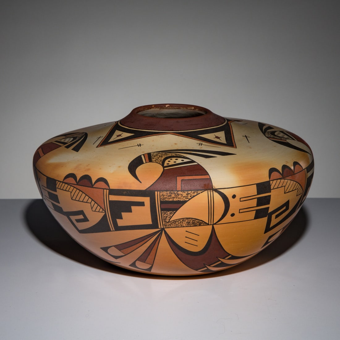 Debbie Clashin (Hopi-Tewa, b. 1969) Polychrome Pottery Jar, 2023: Debbie Clashin (Hopi-Tewa, b. 1969) Polychrome Pottery Jar, 2023 large form painted with dragonfly and avian imagery; signed and dated on base height 6-1/2 inches x diameter 11-1/2 inches This lot is 