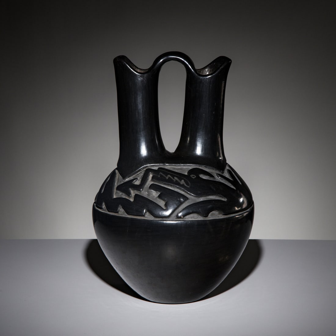Margaret Tafoya (Santa Clara, 1904-2001) Carved Blackware Pottery Wedding Vase (1 of 4)