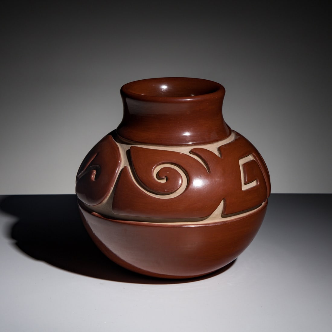 Jennie Trammel (Santa Clara, 1929-2010) Carved Redware Pottery Jar (1 of 4)