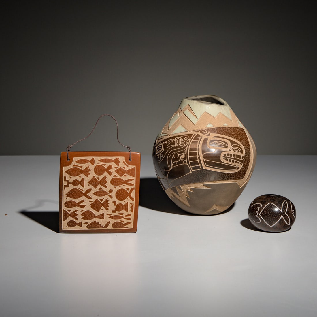 Jody Naranjo (Santa Clara, b. 1969) Sgraffito Pottery, Creatures of the Sea (1 of 4)