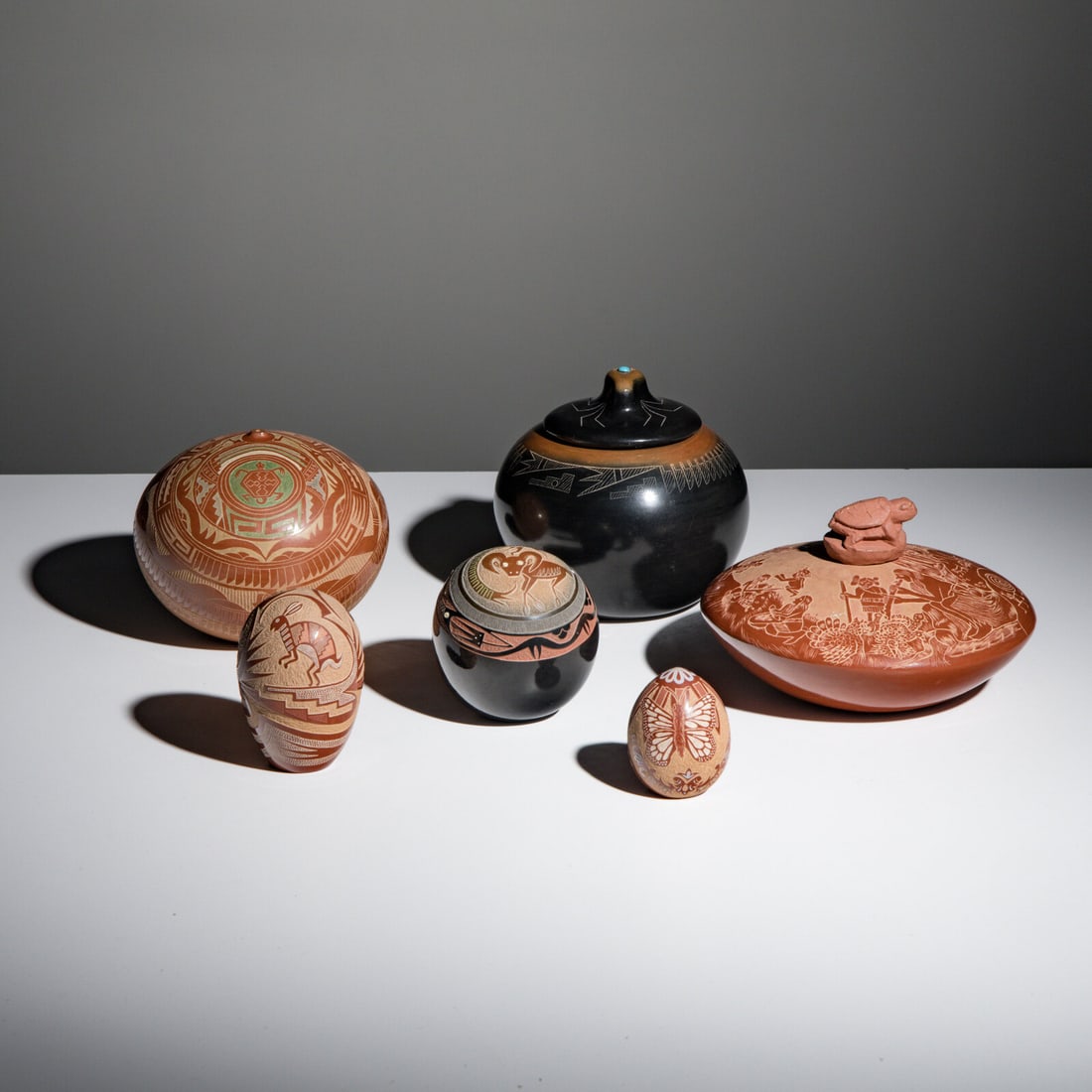 Collection of Miniature Santa Clara and San Ildefonso Sgraffito Pottery (1 of 3)