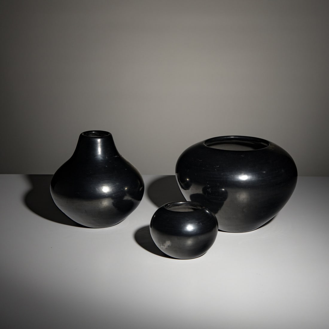 Maria Martinez (San Ildefonso, 1887-1980) Blackware Pottery Jars1956-1967 (1 of 3)