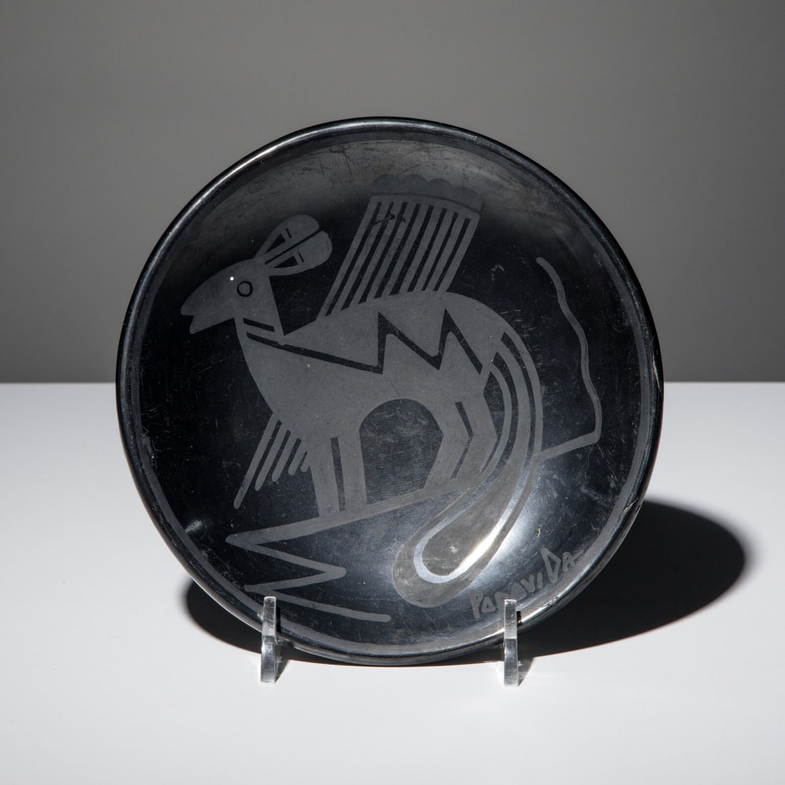 Maria and Santana Martinez (San Ildefonso, 1887-1980 / 1909-2002) Blackware Plate, Painted by Popovi (1 of 4)
