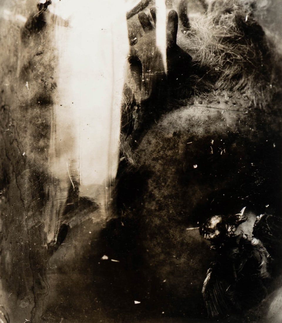 Ralph Eugene Meatyard (American, 1925–1972) Untitled, ca. 1960s: Ralph Eugene Meatyard (American, 1925–1972) Untitled, ca. 1960s vintage gelatin silver print signed by Madelyn Meatyard (the artist's wife) in ink, verso 8 x 6 7/8 in. This lot is located in Chicago