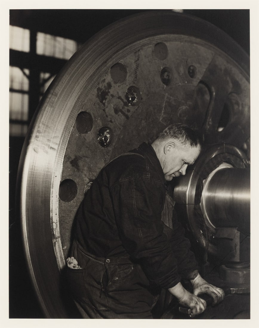 Lewis Hine (American, 1874-1940) Mechanic (skilled) in a modern locomotive plant, ca. 1930; (1 of 3)