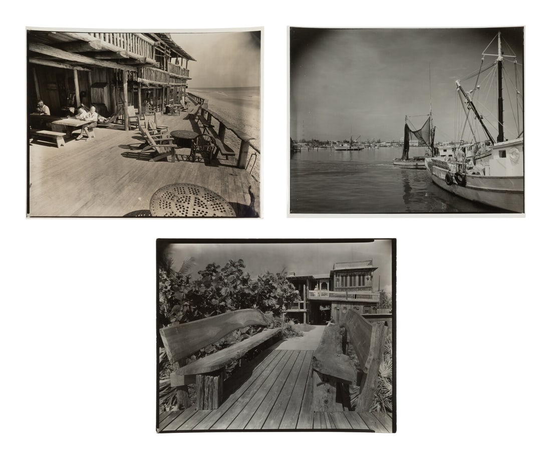 Berenice Abbott (American, 1898-1991) A Group of Three Images Depicting Florida, 1954: Berenice Abbott (American, 1898-1991) A Group of Three Images Depicting Florida, 1954 gelatin silver prints two bearing artist's black stamp in ink, verso largest: 7 5/8 x 9 5/8 in. Property from the 