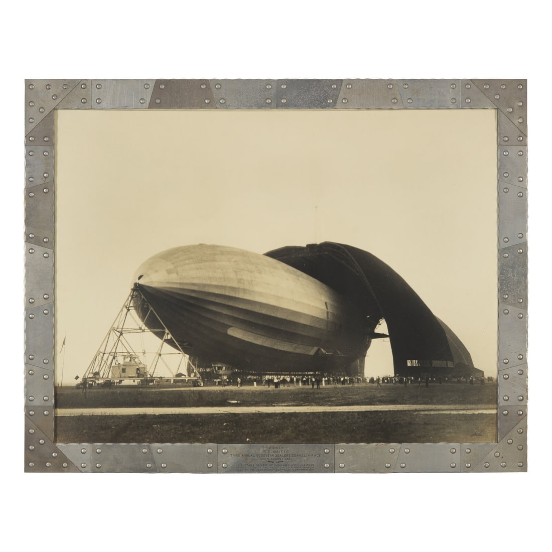Margaret Bourke-White (American, 1904-1971) Goodyear Zeppelin, United States Airship Akron, 1931: Margaret Bourke-White (American, 1904-1971) Goodyear Zeppelin, United States Airship Akron, 1931 gelatin silver print in original Duralumin frame with incised plaque signed in ink 17 1/4 x 23 in. This