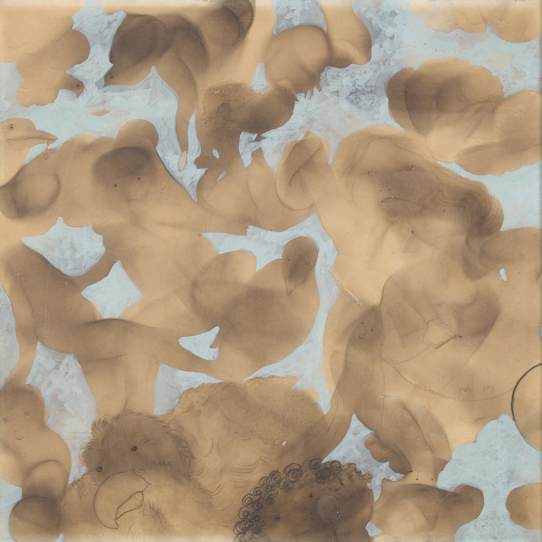 Julia Thecla (American, 1896-1973) Untitled, 1964: Julia Thecla (American, 1896-1973) Untitled, 1964 tempera, fumage, graphite, colored pencil, and collage on paper laid to Masonite signed Thecla and dated (lower right) 12 x 12 1/4 in. This lot is loc