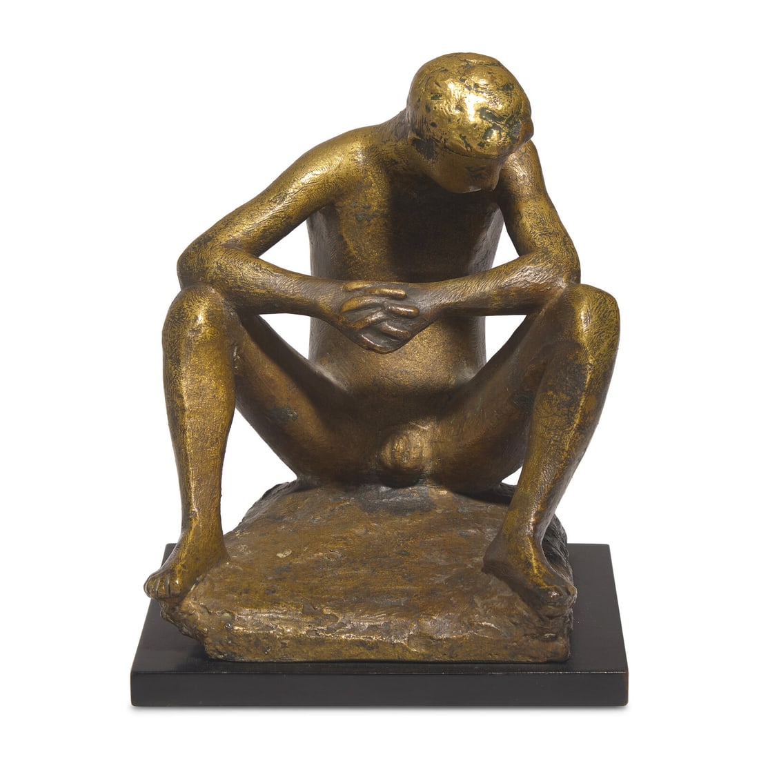 Gerhard Marcks (German, 1889-1981) Seated Boy: Gerhard Marcks (German, 1889-1981) Seated Boy bronze with gold patina signed with monogram (left of right foot); stamped GUSS RICH BARTH BLN (rear lower edge) height: 8 3/8 in. Property from the Colle