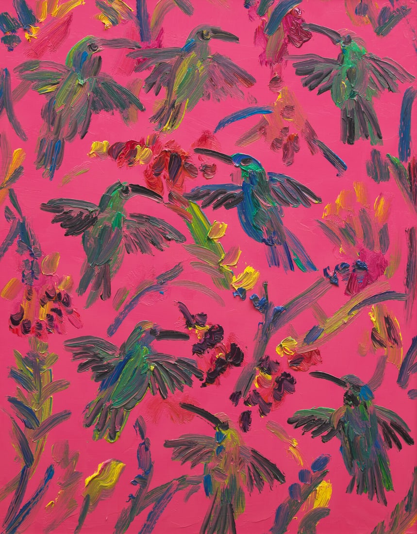 Hunt Slonem (American, b. 1951) Humming Birds (Brilliant Rose), 2022 (1 of 3)