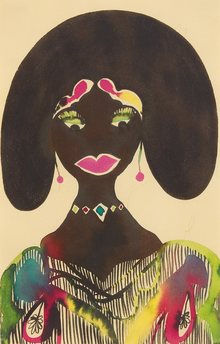 Chris Ofili (British, b. 1968) Untitled (Afromuse Woman), 2003: Chris Ofili (British, b. 1968) Untitled (Afromuse Woman), 2003 watercolor and pencil on paper signed Chris Ofili and dated (verso) 9 1/2 x 6 1/8 in. Property from a Distinguished Private Collection Th
