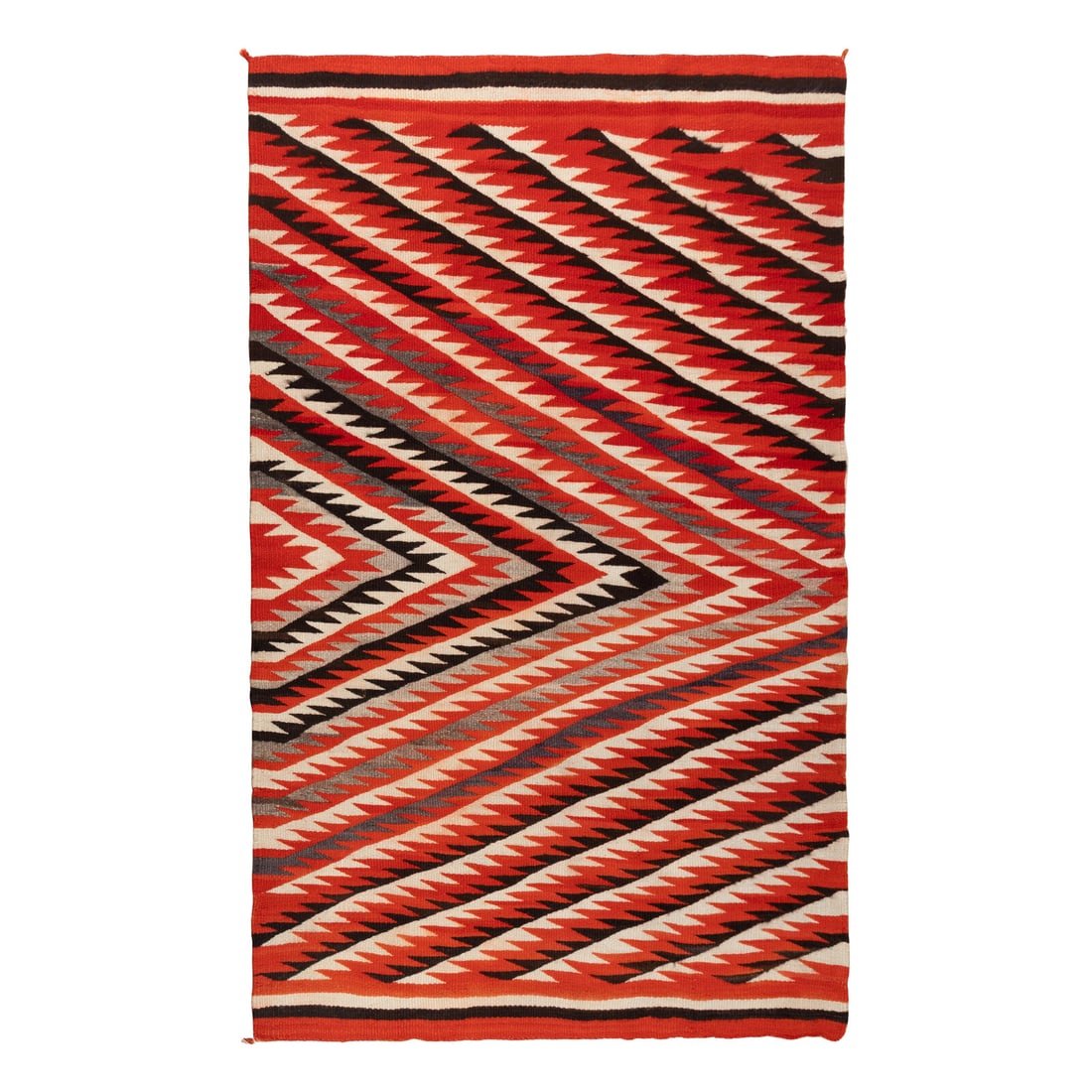 Navajo Transitional Eyedazzler Weaving [Rug]: Navajo Transitional Eyedazzler Weaving [Rug] first quarter 20th century repeating serrated design in colors of red, brown, grey, and cream 76-1/2 x 48 inches This lot is located in Chicago.