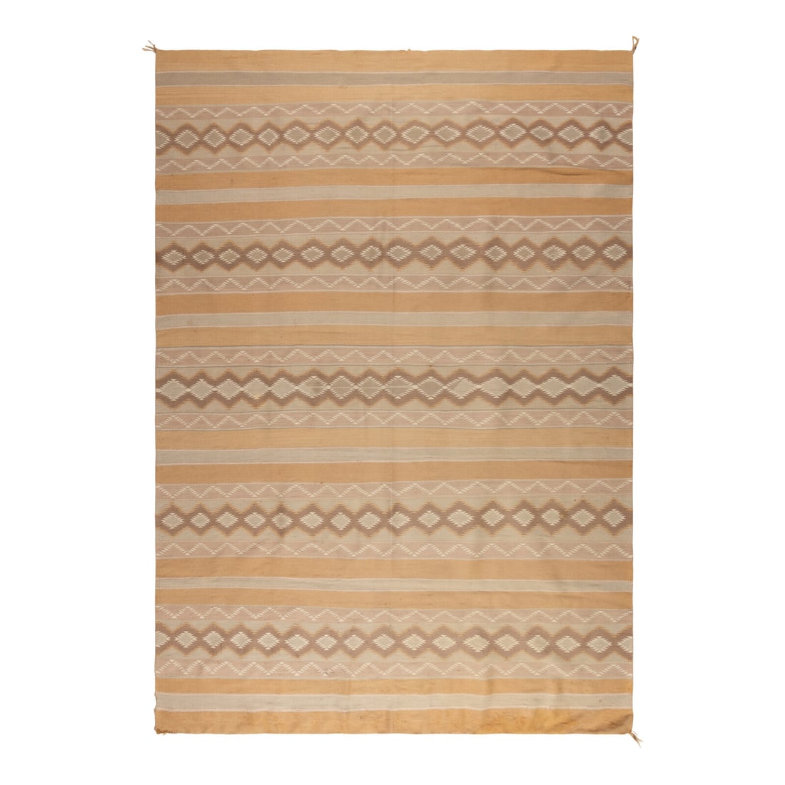 Navajo Wide Ruins Roomsize Weaving [Rug]: Navajo Wide Ruins Roomsize Weaving [Rug] third quarter 20th century thin weave, woven with natural colors of gold, gray, cream, and brown 109 x 78 inches Property from the Collection of John Benson of