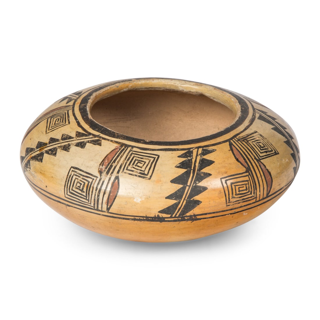 Hopi Polychrome Pottery Bowl: Hopi Polychrome Pottery Bowl first quarter 20th century having a meandering block design height 2-1/2 inches x diameter 5-3/4 inches This lot is located in Chicago.