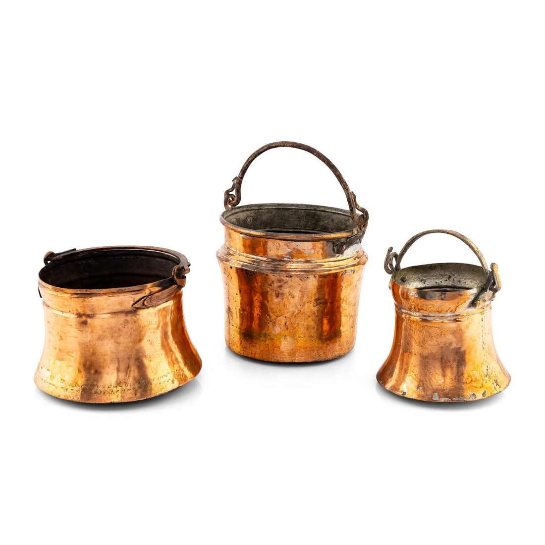 A Set of Three Copper Pails: A Set of Three Copper Pails Height of tallest 11 x diameter 9 inches. Property from a Utah Mountain Residence This lot is located in Chicago.