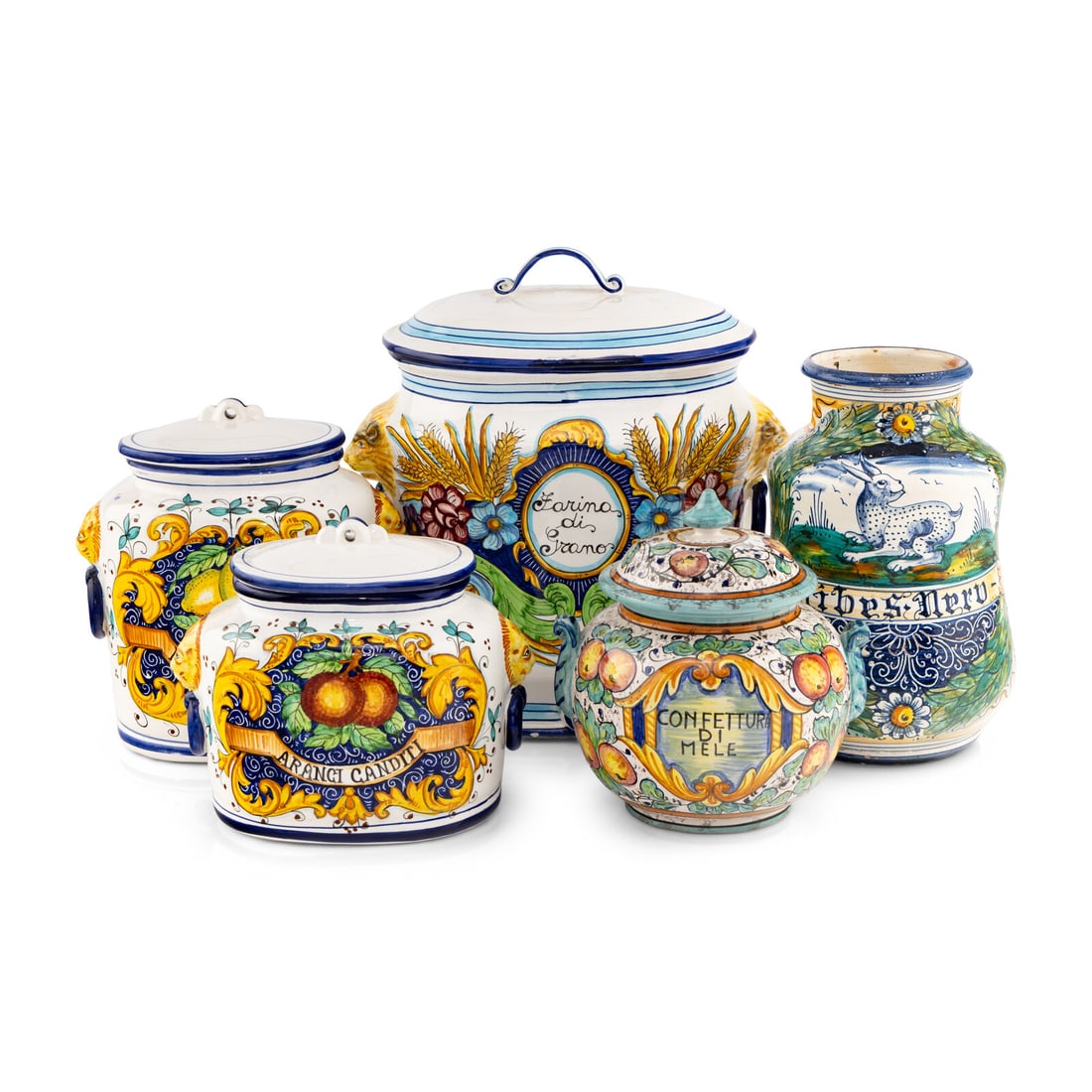 A Group of Italian Majolica Jars: A Group of Italian Majolica Jars 20th Century Height of largest 15 x width 14 x depth 6 inches. Property from a Utah Mountain Residence This lot is located in Chicago.