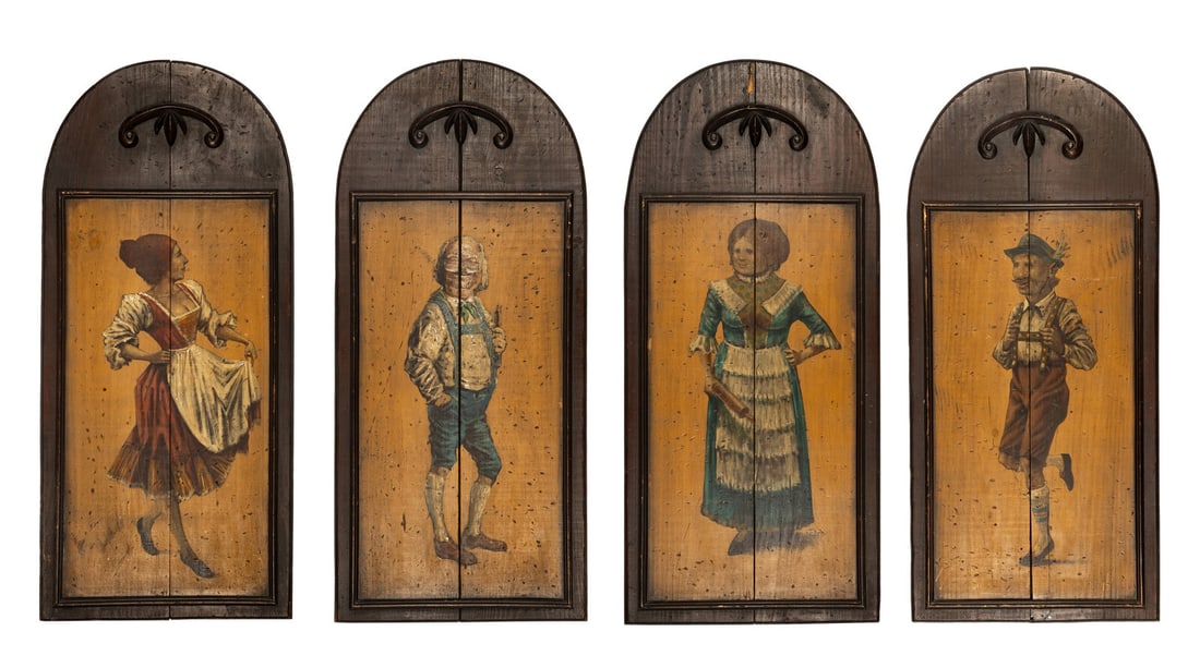 A Set of Four Painted Pub Plaques: A Set of Four Painted Pub Plaques 20th Century Height 48 1/2 x width 21 1/4 inches. Property from a Utah Mountain Residence This lot is located in Chicago.