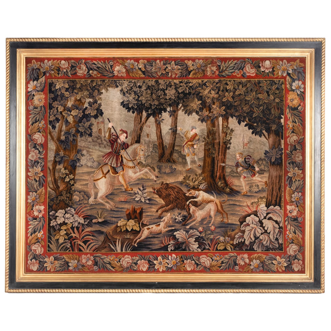 A Framed Continental Needlepoint and Petit Point Tapestry: A Framed Continental Needlepoint and Petit Point Tapestry 19th Century Height 58 x width 74 inches. Property from a Utah Mountain Residence This lot is located in Chicago.