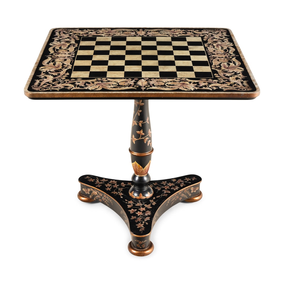 A Regency Style Painted Game Table: A Regency Style Painted Game Table 20th Century Height 26 1/2 x width 29 3/4 x depth 29 3/4 inches. Property from a Utah Mountain Residence This lot is located in Chicago.