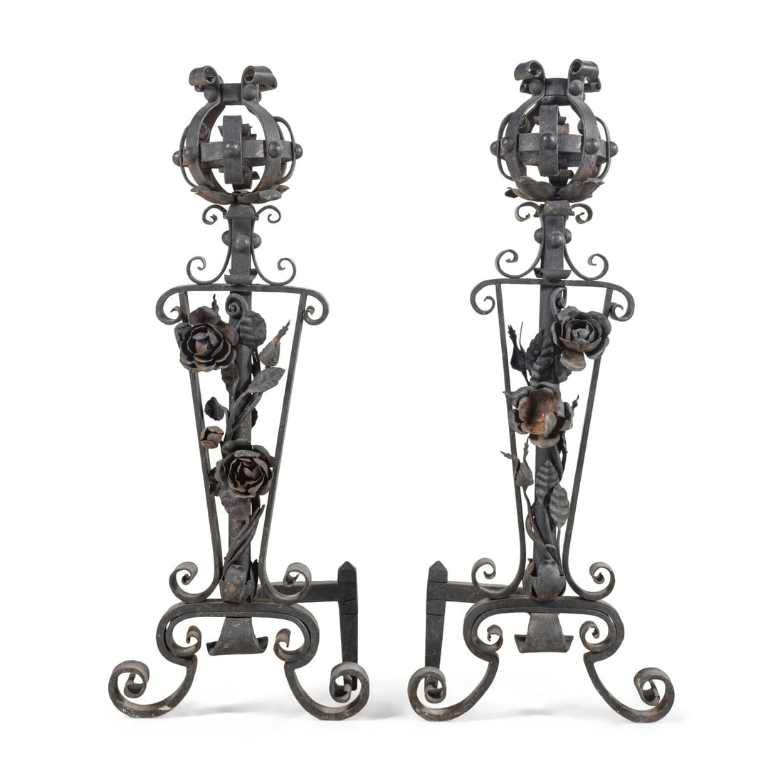 A Pair of Baroque Style Wrought Iron Andirons (1 of 18)