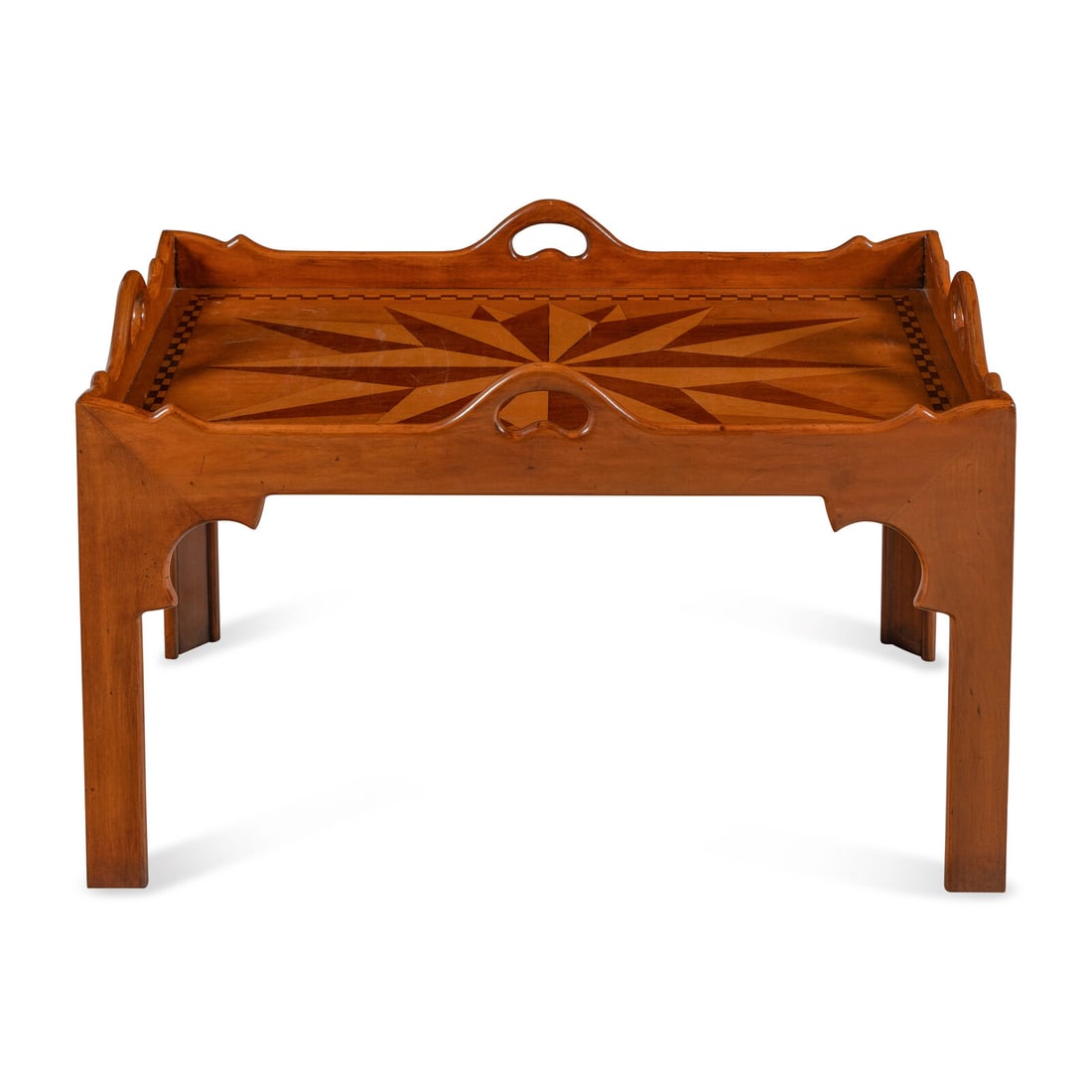 A Georgian Style Parquetry Low Table: A Georgian Style Parquetry Low Table 20th Century Height 24 1/2 x width 40 x depth 24 inches. Property from a Utah Mountain Residence This lot is located in Chicago.