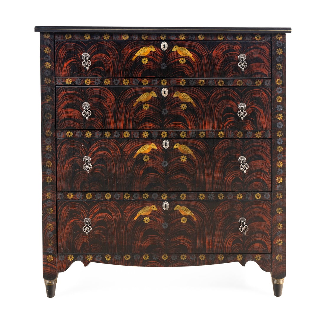 A Folk Art Style Painted Chest of Drawers: A Folk Art Style Painted Chest of Drawers 20th Century Height 40 x width 37 x depth 19 inches. Property from a Utah Mountain Residence This lot is located in Chicago.