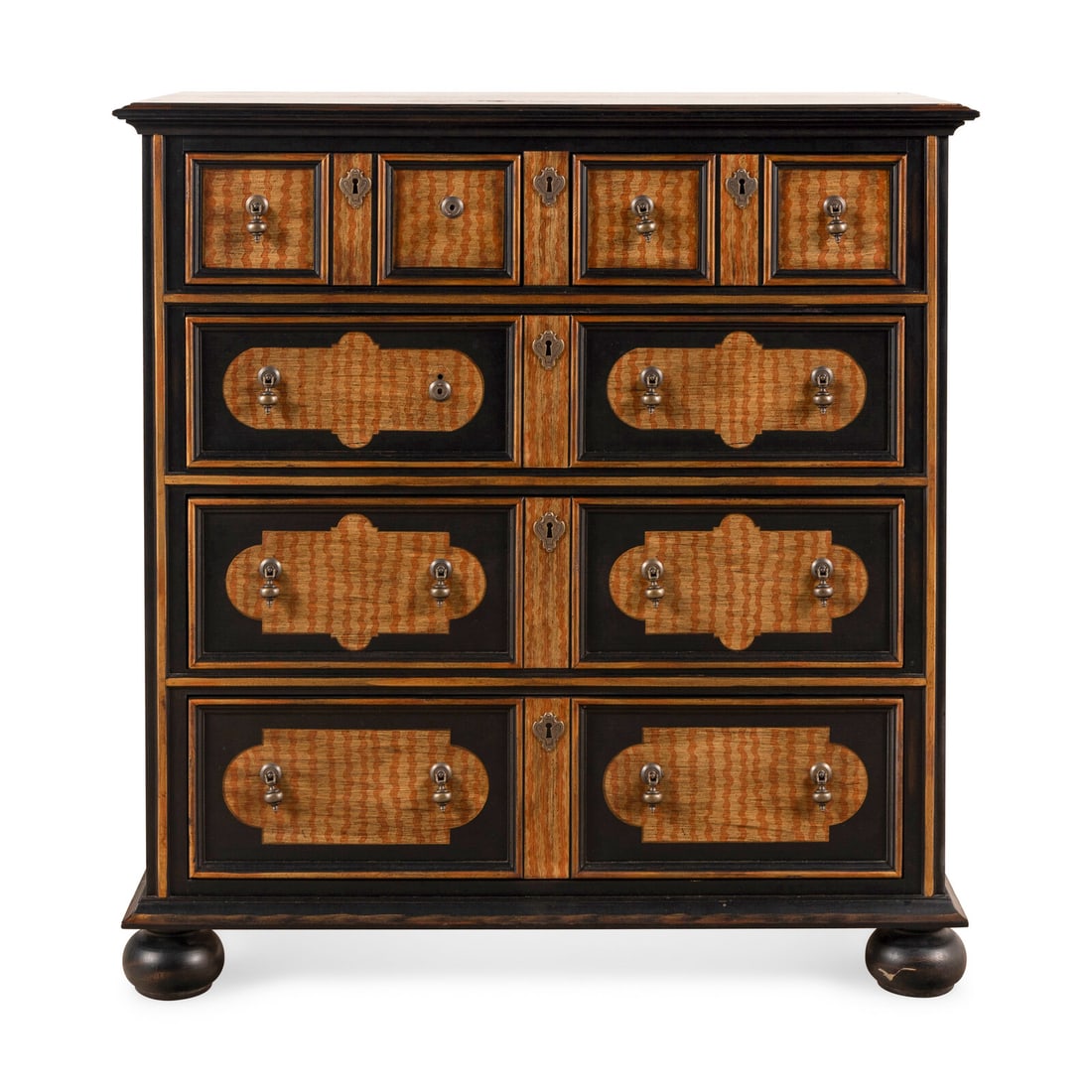 A William and Mary Style Painted Chest of Drawers: A William and Mary Style Painted Chest of Drawers Drexel, 20th Century Height 43 1/2 x width 41 x depth 20 inches Property from a Utah Mountain Residence This lot is located in Chicago.