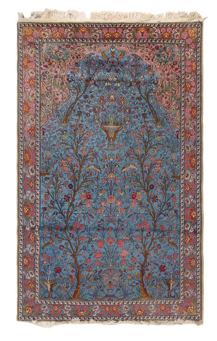 A Kirman Silk and Wool Prayer Rug (1 of 3)