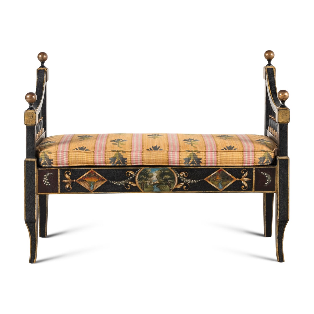 A Black and Polychrome-Painted Window Bench - 2
