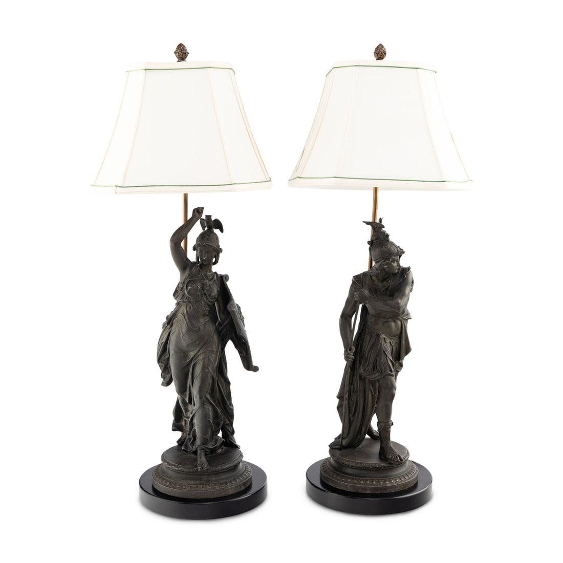 A Pair of French Cast Metal Figures Mounted as Lamps: A Pair of French Cast Metal Figures Mounted as Lamps 20th Century Height overall 33 1/2 inches. Property from a Utah Mountain Residence This lot is located in Chicago.