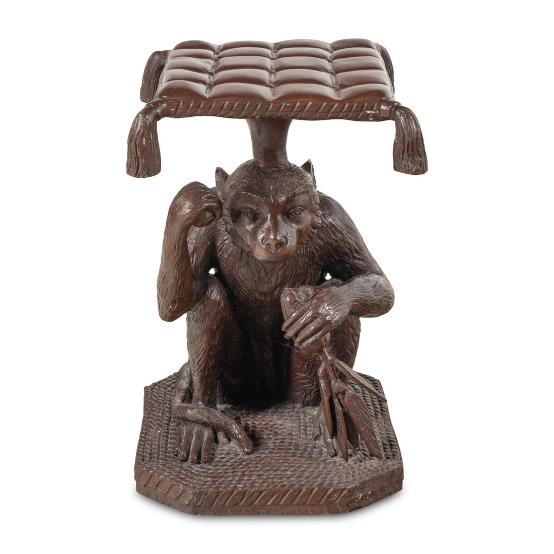 A Patinated Bronze Monkey-Form Stool: A Patinated Bronze Monkey-Form Stool 20th Cenutry Height 20 1/2 x width 14 x depth 17 inches. Property from a Utah Mountain Residence This lot is located in Chicago.