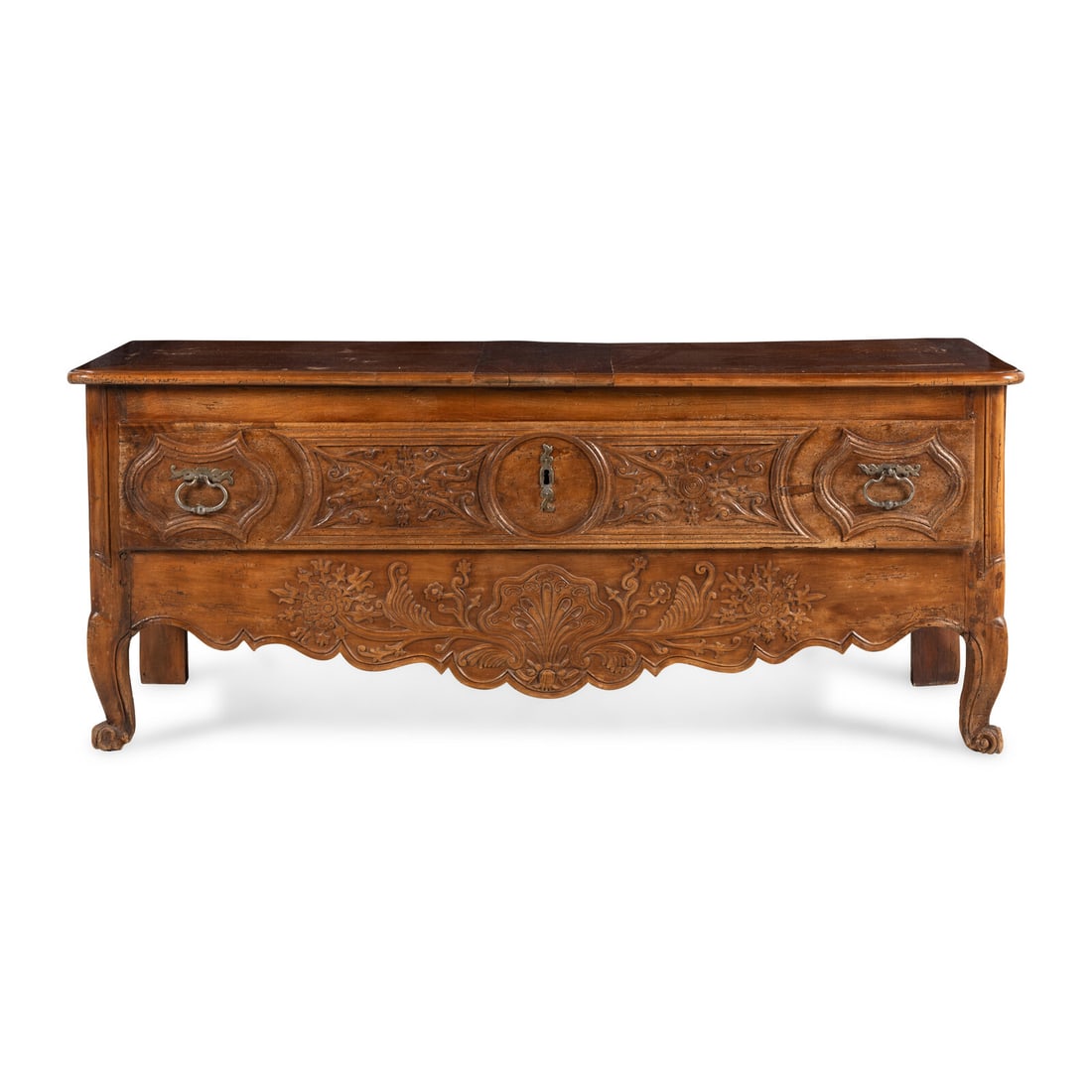 A French Provincial Carved Walnut Lift-Top Chest: A French Provincial Carved Walnut Lift-Top Chest 18th Century Height 27 1/2 x width 67 x depth 20 inches. Property from a Utah Mountain Residence This lot is located in Chicago.