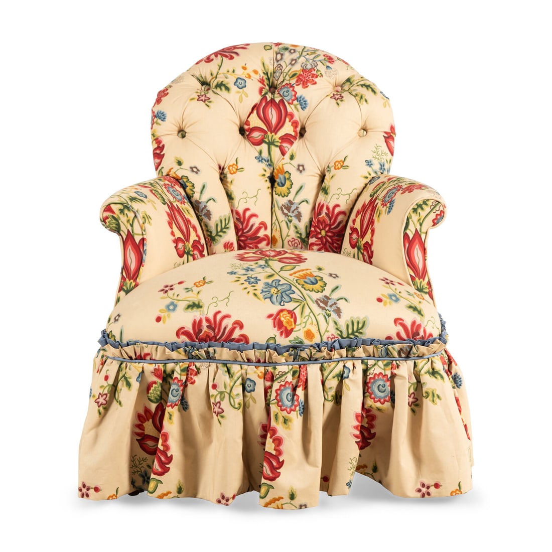 A ScalamandrÈ Upholstered Armchair: A ScalamandrÈ Upholstered Armchair Height 34 x width 28 x depth 30 inches. Property from a Utah Mountain Residence This lot is located in Chicago.