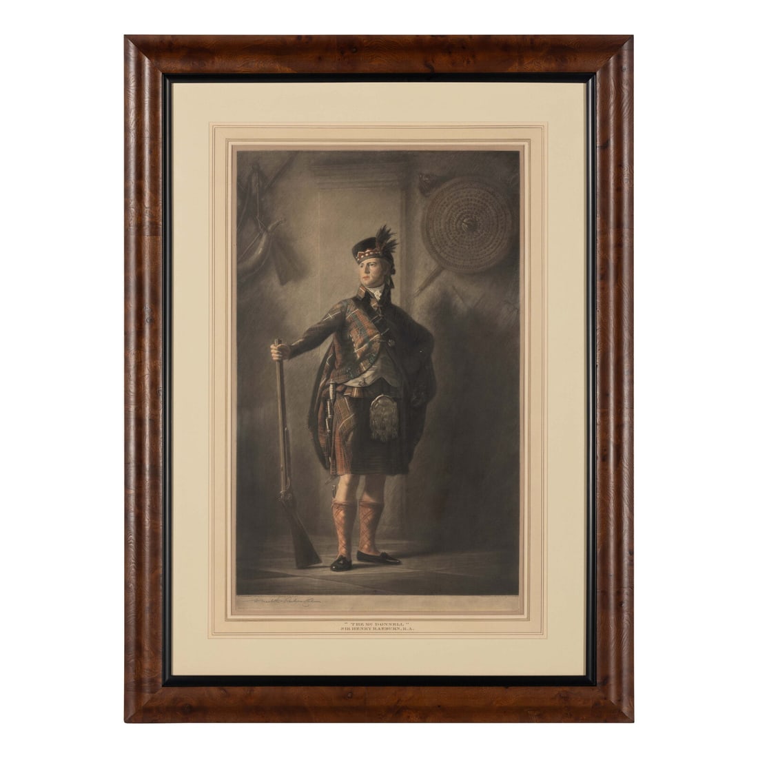 After Sir Henry Raeburn, 19th Century Colonel Alastair Ranaldson Macdonnell of Glengarry: After Sir Henry Raeburn, 19th Century Colonel Alastair Ranaldson Macdonnell of Glengarry etching Frame: 33 1/2 x 24 3/4 inches. Property from a Utah Mountain Residence This lot is located in Chicago.