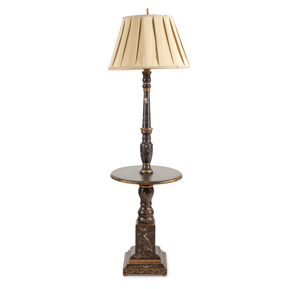 A Polychrome Painted Lamp Table: A Polychrome Painted Lamp Table 20th Century with small pieces broken off and needing repair. Height overall 65 inches. Property from a Utah Mountain Residence This lot is located in Chicago.