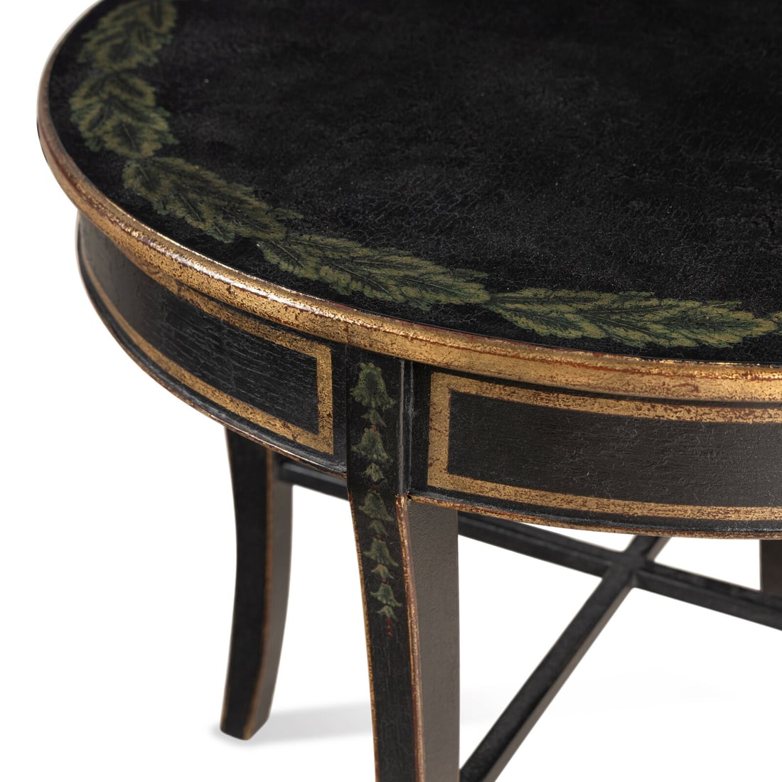A Black and Polychrome-Painted Side Table - 2