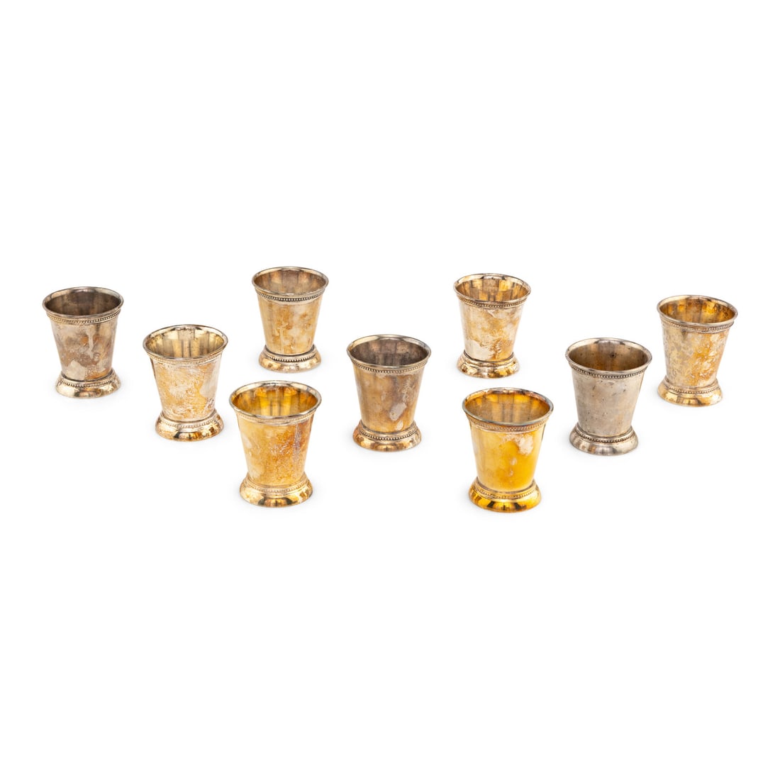 A Set of Silver-Plate Julep Cups: A Set of Silver-Plate Julep Cups Towle Silversmiths, Newburyport, MA, 20th Century 9 items total. Height 3 1/2 x diameter 3 inches. Property from a Utah Mountain Residence This lot is located in