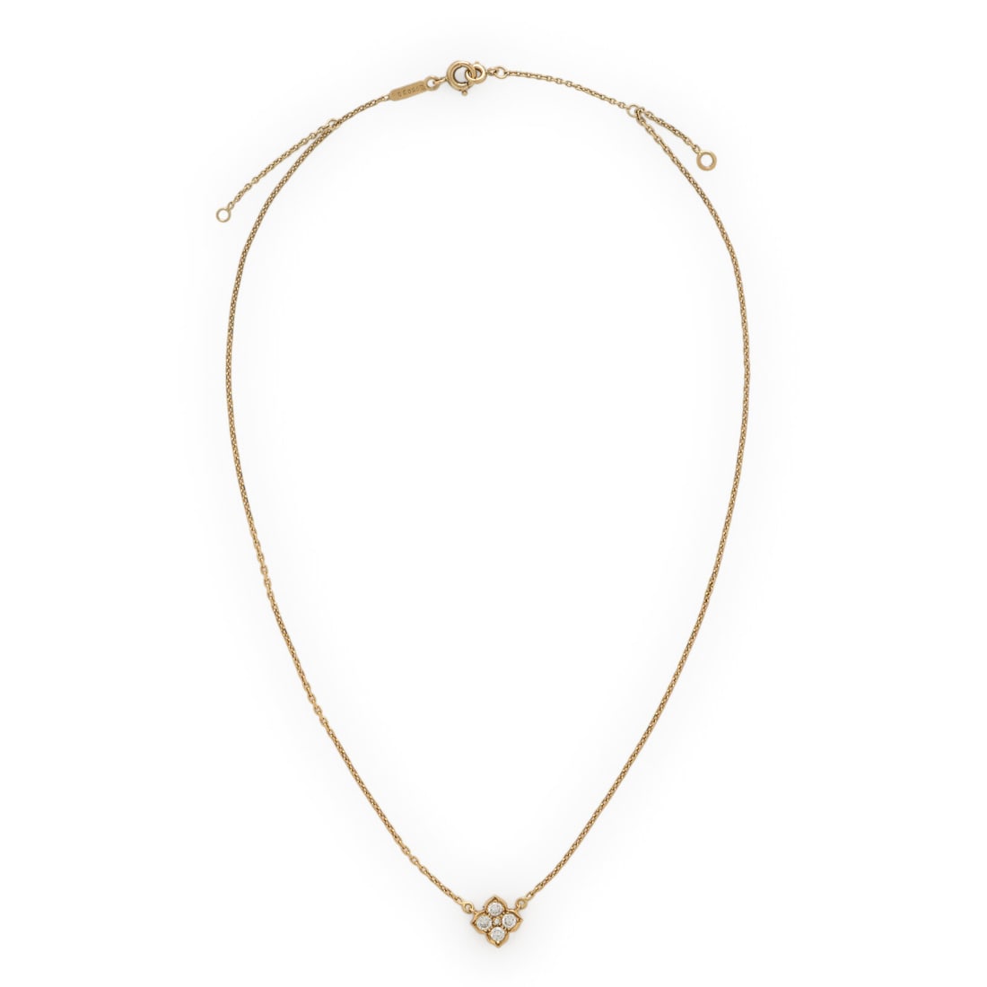 Cartier, Yellow Gold and Diamond Necklace: Cartier, Yellow Gold and Diamond Necklace Round diamonds weighing approximately 0.45 carat total. 18 karat yellow gold. 16 3/4 inches long. Stamp: Cartier 750 (French assay marks) (French workshop mar