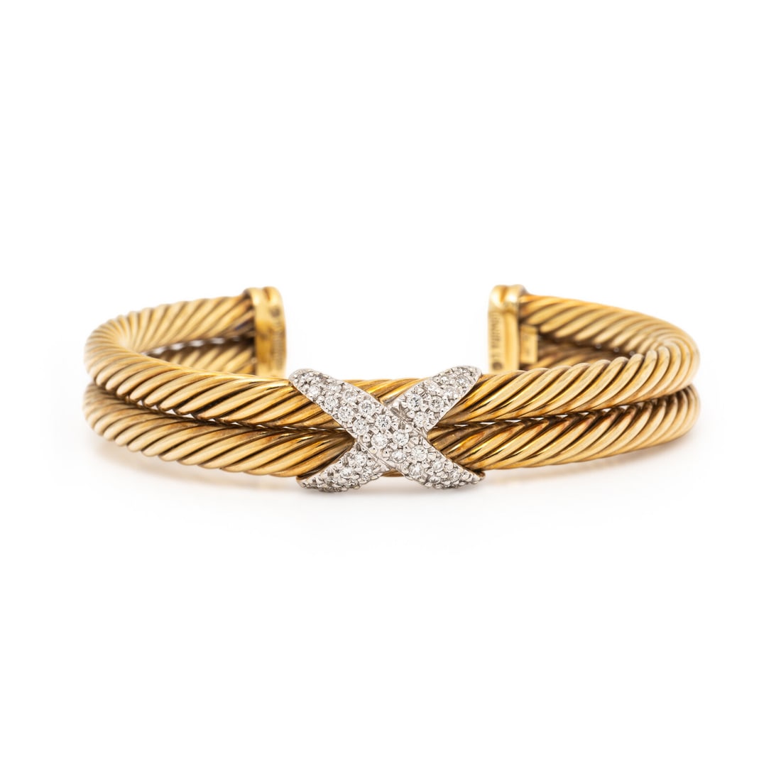 David Yurman, Yellow Gold and Diamond Cable Cuff Bracelet (1 of 2)