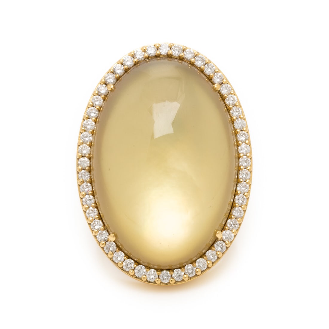Roberto Coin, Quartz, Diamond, and Yellow Gold Ring: Roberto Coin, Quartz, Diamond, and Yellow Gold Ring Oval cabochon lemon quartz atop mother-of-pearl measuring approximately 28.25 x 19.60 mm, and round brilliant cut diamonds weighing approximately