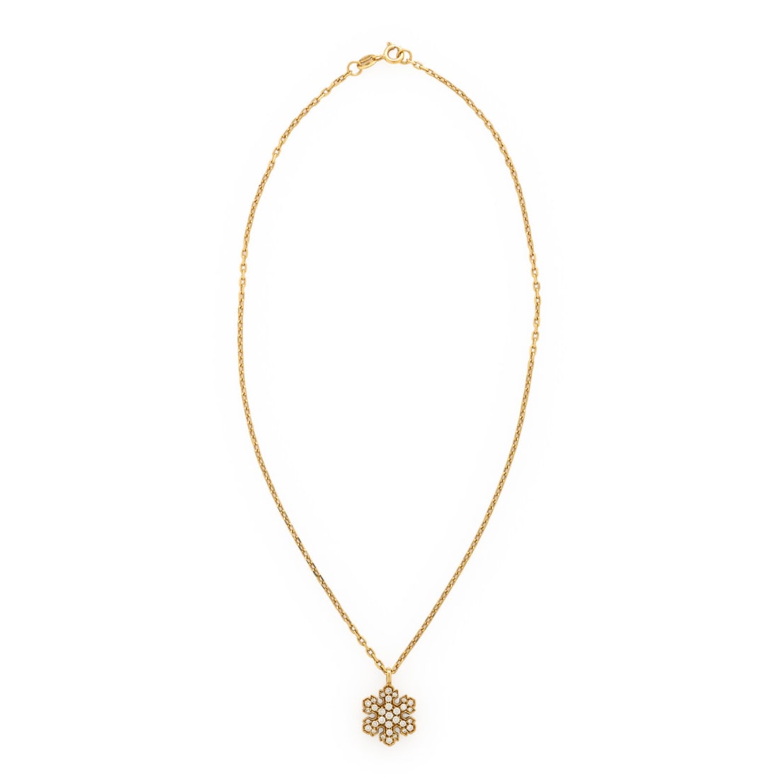 Bulgari, 'Fiocco de Neve', Diamond and Yellow Gold Necklace: Bulgari, 'Fiocco de Neve', Diamond and Yellow Gold Necklace Round brilliant cut diamonds weighing approximately 0.65 carat total. 18 karat yellow gold. 15 3/4 inches long. Stamp: 750 BVLGARI MADE IN I