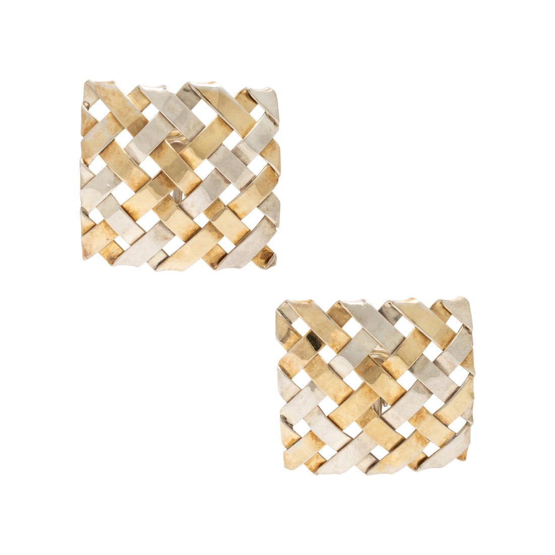 Gabriel Ofiesh, Sterling Silver and Yellow Gold-Plated Woven Earrings: Gabriel Ofiesh, Sterling Silver and Yellow Gold-Plated Woven Earrings Sterling silver, with 18 karat yellow gold-plated accents. 1 inch long. Stamp: OFIESH 95% S/S 5% 18K. Gross weight: 6.75 dwt. Prop