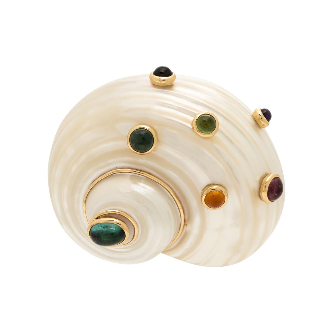 Turbo Shell, Multigem, and Yellow Gold Brooch (1 of 2)