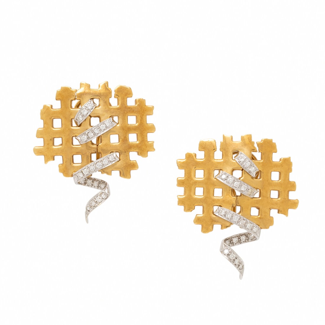 Whitney Boin, Yellow Gold and Diamond Lattice Earrings (1 of 2)