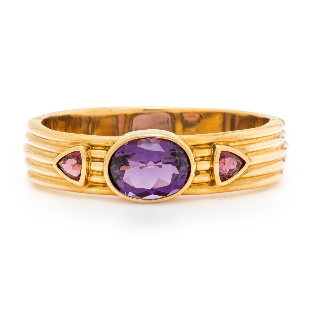 Amethyst, Pink Tourmaline, and Yellow Gold Bangle Bracelet (1 of 2)