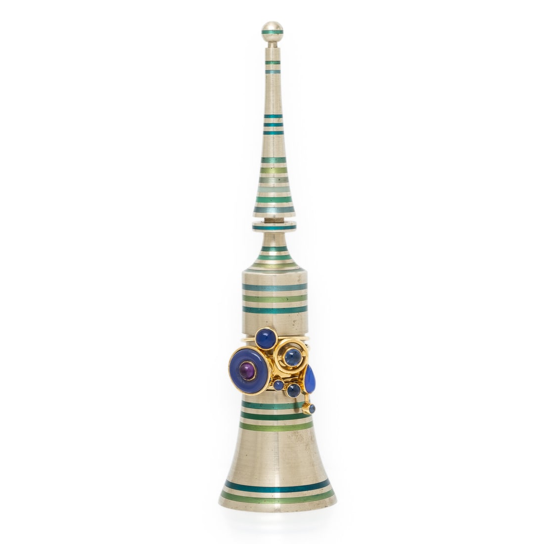 Wendy Ramshaw, Ring Set of Six Yellow Gold and Multigem Stacking Rings on a White Metal and Enamel (1 of 3)