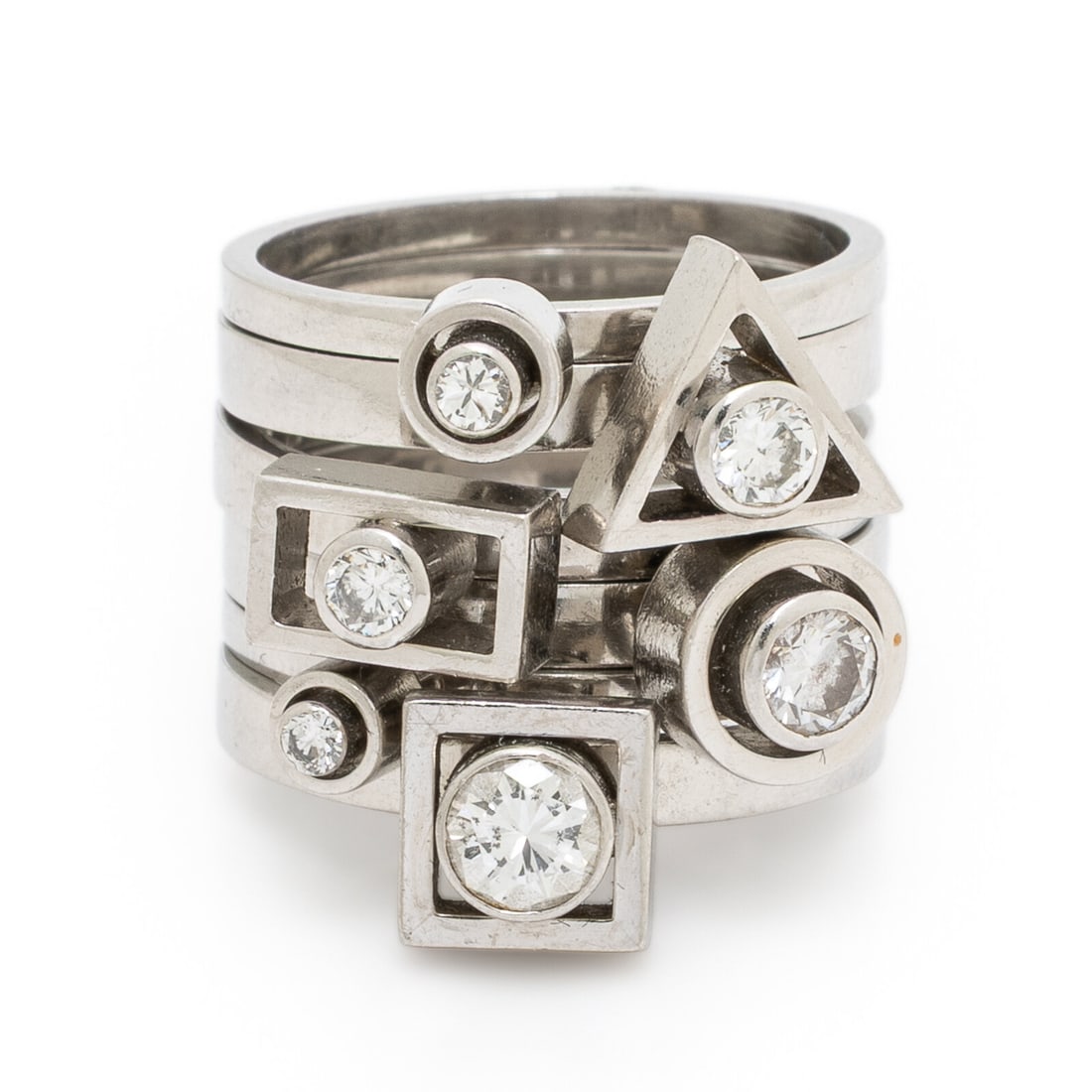 Wendy Ramshaw, Ring Set of Six Diamond and White Gold Stacking Rings (1 of 2)