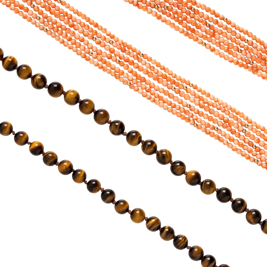 Tiger's Eye Bead Necklace and Coral Bead Necklace (1 of 3)